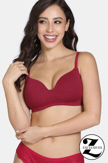 Buy Zivame Padded Non Wired 3/4Th Coverage T-Shirt Bra - Beet Red